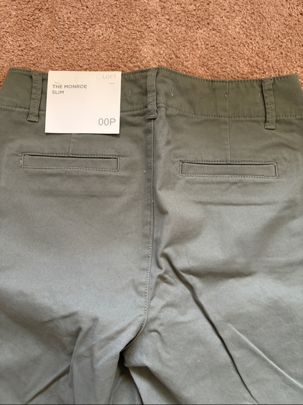 Women’s Monroe Slim Mid Rise Cotton Olive Green Chino Pants -Casual Straight Fit - Picture 6 of 7